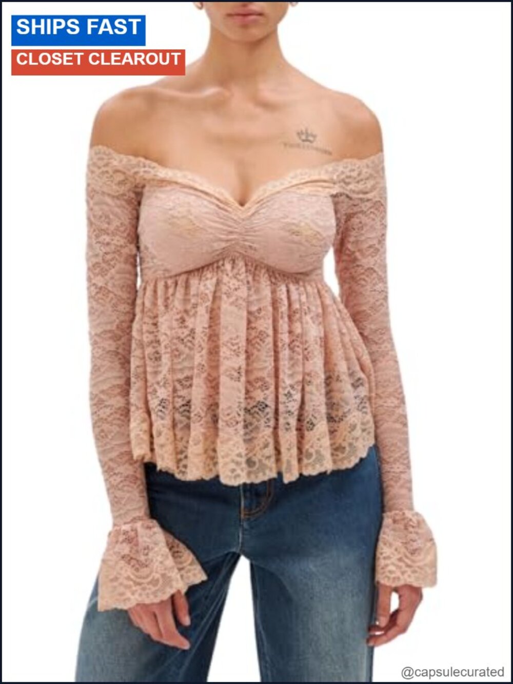 Lace Long Sleeve Blouse Off Shoulder